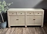 OPIUM OUTLET chinesische Möbel Kommode Sideboard Schrank Anrichte Büffet Hochzeitsschrank Vintage Kolonialstil Shabby Chic Stil (Grau_Oliv)