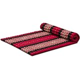 livasia Rollmatte Rollmatratze L breit bequem, Gästebett Gästematratze 1 Person, Reisebett Kofferraum Outdoor, Thaimatte Kapok Garten Balkon handgefertigt 200x110x4,5cm (Rot/Elefanten)