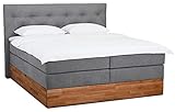 Belanoti MARBO Boxspringbett 160x200 mit Bettkasten 7-Zonen Taschenfederkern Matratze inklusive Visco Topper Bett 160x200 Eiche in der Farbe Hellgrau H2/H3 Polsterbett mit Massivholz Eiche