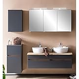 Lomadox Bademöbel Set in Graphit Doppelwaschtisch mit Baumkante, B/H/T: ca. 176/200/52 cm