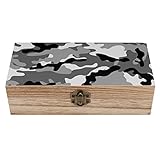 OTRAHCSD Quadratische Holzkiste, Grau Camouflage Holz Aufbewahrungsbox Dekorative Home Holzkiste für Sammlerstücke
