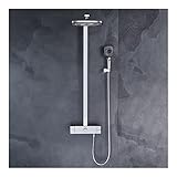 Thermostatisches Duschsystem-Set mit Duschkopf, Duscharmatur-Set, an der Wand montiertes Duschkombinations-Set, Einhand-Regendusche-Set mit Handbrause, Wasserfall-Wanne, Weiß (Chrom)