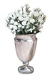 MichaelNoll Vase Blumenvase Gefäß Pokalvase Dekovase Aluminium Silber Oval Groß - für Kunstblumen und Pampasgras - 66 cm