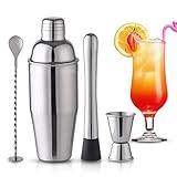 Wikimo Edelstahl Cocktail Shaker mit Bar Zubehör, 750ml Cocktail Mixer Set für Zuhause Bar, mit Shaker, Messbecher, Löffel, Stößel