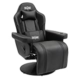 SMAX Gaming Stuhl mit Fußstütze Ergonomischer drehbarer PU-Leder Gaming Stuhl mit hoher Rückenlehne mit Verstellbarer Rückenlehne Becherhalter Seitentasche Gamer Stühle für Erwachsene Schwarz