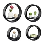 Relaxdays Wandregal rund 4er Set, freischwebende Dekoregale aus MDF, offene Schweberegale bis 8 kg belastbar, schwarz, 9 x 39.5 x 39.5 cm