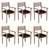 Yolola Stapelbare Gartenstühle Holz Esstischstühle 6er Set Stapelbar Esszimmer Stuhl 6er Set Garten Stapelstühle Holz Küchenstuhl Stapelbaren Holzstühle mit Schwarz Kissen