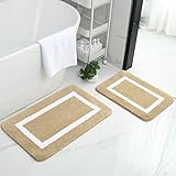 Homaxy Badezimmerteppich Set rutschfest Badematten Set 2 teilig Weiche Mikrofaser Flauschige Badteppich Badvorleger Set 2 teilig – 40 x 60 cm+ 50 x 80 cm, Beige