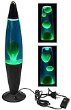 ChiliTec Lavalampe 40cm 1,5m Kabel Wachslampe Design Retrolampe mit Schalter Farben Schwarz Blau Grün