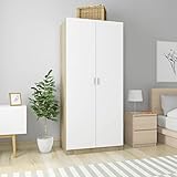 VACARX Kleiderschrank Weiß und Sonoma-Eiche, 90 x 52 x 200 cm, Holz, Artikelfarbe: Weiß und Sonoma-Eiche