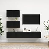 Chusui 4-TLG. TV-Schrank-Set, Wohnwand Wohnzimmer, Anbauwand Wohnzimmer, Schrankwand Wohnzimmer, Wohnzimmer Wand, Jugendzimmer Möbel, Schwarz Holzwerkstoff