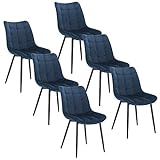 WOLTU 6 x Esszimmerstühle 6er Set Esszimmerstuhl Küchenstuhl Polsterstuhl Design Stuhl mit Rückenlehne, mit Sitzfläche aus Samt, Gestell aus Metall, Blau, BH142bl-6