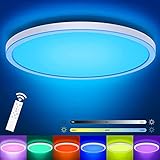 BIAOQINBO RGB LED Deckenleuchte Flach 24W 3000lm,3000-6500K,Ultra Dünn Deckenlampe Rund Dimmbar Farbwechsel mit Fernbedienung,Lampen deckenlampen für Wohnzimmer Schlafzimmer Badezimmer Ø29cm Weiß