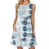 Sommerkleid für Frauen Casual Bedruckt V-Ausschnitt Kurzarm Strandkleid Sommer Bedrucktes Kleid MI503UK107, hellblau, XX-Large