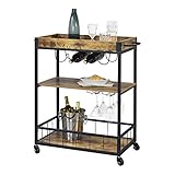 [en.casa] Servierwagen mit Flaschen- und Glashalter Beistellwagen 89,5x67x40cm Allzweckwagen Rollwagen schwarz/holzfarben