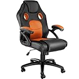 TecTake 800770 Racing Bürostuhl, Gaming Stuhl mit Wippmechanik, Kunstleder Chefsessel Drehstuhl, höhenverstellbarer Schreibtischstuhl, ergonomisch - Diverse Farben - (Schwarz-Orange | Nr. 403456)