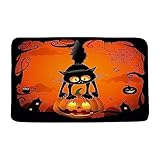 ZKJSMGS Halloween-Badematte, gruselige schwarze Katze, Kürbis, toter Baum, Schloss, Spinnennetz, Gothic, Hexen-Terror-Festival, orangefarbener Badteppich für Badezimmer, Küche, 45 x 75 cm