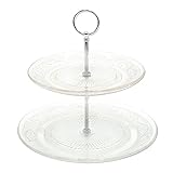 Dekohelden24 Etagere aus Glas, zweistöckig, silberner Etagerenstab, Glasteller mit Muster, Größe: H/Ø ca. 25 x 25 cm