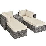 TecTake 800694 Aluminium Polyrattan Multifunktions Luxus Loungegruppe Gartensofa mit Tisch, für Garten oder Terrasse, vielseitig kombinierbar, inkl. Polster - Diverse Farben (Grau | Nr. 403169)