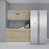 VCM 4-tlg Singleküche Einbauküche Küchenzeile Küchenblock Komplettküche 140 cm Esilo Weiß/Sonoma-Eiche