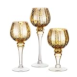 Nuptio Glas Kerzenhalter Hoch 3 Stück Große Teelichthalter Gold Teelichter Tisch Kerzenständer Set für Schwimmende & Stumpenkerzen, Quecksilber Kerzenhalter für Hochzeit Party Weihnachten