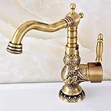 Vintage Antik Messing Geschnitzt Einloch Einhand Schwenkauslauf Küchenspüle Badezimmer Gefäß Waschbecken Wasserhahn Mischbatterie