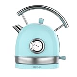 Cecotec Elektrischer Wasserkocher ThermoSense 420 Light Blue, 1, 8 Liter, 2200 W, Temperaturmessung, Basis 360 Grad, Edelstahl, Vintage-Stil, Blau, 01482