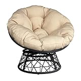 Art to REAL Papasan Wicker Rattan Chair Indoor, 360-Degree Swivel Saucer Chair with Fluffy Cushion,Deep Seating Accent Moon Chair with Solid Twill Fabric,Ideal for Living Room,Office,Bedroom(Khaki)