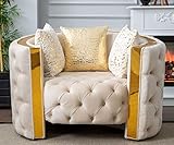 Casa Padrino Luxus Chesterfield Sessel Creme/Gold 120 x 100 x H. 75 cm - Chesterfield Wohnzimmer Sessel - Wohnzimmer Möbel - Chesterfield Möbel - Luxus Möbel - Luxus Einrichtung - Möbel Luxus