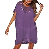 Cubinest Tunika Strand Damen Tankini Festival Cover Up Tunika Lang Leicht Frauen Outfit Große Größe Sommer Strandtunika Strand Bikini Strandkleid Strandponcho Baumwolle Musselin