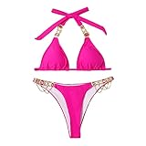 LoveLeiter Bikini Set Damen Zweiteiliger Badeanzug Triangel Gedruckt Niedrige Taille Bikinihose Strandkleidung mit Kristall Diamant Zubehör Zweiteilig Sommer Sportliches Bademode Strand Bikini