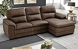 Dafne Italian Design Ecksofa, 3-Sitzer, mit Halbinsel, rechts, Kunstleder, Nubuk-Optik, Braun, 275 x 158 x 94 cm