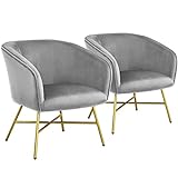 Yaheetech Esszimmerstuhl aus Stoff Retro Design Samt Stuhl mit Rückenlehne Sessel Metallbeine Grau