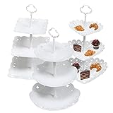 Quanerba 3 Stück Tortenständer, Kuchenständer, 3 Etagen Cupcake Dessert Ständer Teller Weiß, 3-Tier Etagen Teller für Taufe, Baby, Geburt, blau, Kommunion, Hochzeit (Kreis, Quadrat, Herz)