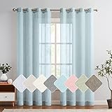 TOPICK Voile Vorhang Mit Ösen Transparent Gardine Gaze Paarig Ösenschals für Wohnzimmer Schlafzimmer 225 cm x 140 cm(HxB) 2er - Set Hell Blau