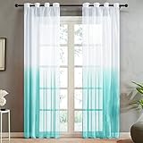 Gardinen mit Farbverlauf, Fenster, Tüll, Vorhänge für Wohnzimmer, Schlafzimmer, Küche, Heimdekoration, inkl. Vorhang und Bindeseil, hellblau, B 150 cm x H 250 cm, Plissee-Zugband
