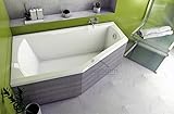ECOLAM raumsparende Badewanne Eckbadewanne Acryl Selena weiß 160x90 cm LINKS Ablaufgarnitur Ab- und Überlauf Automatik Füße Silikon Komplett-Set