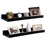 Wandregale Holzwandmontierte Regale Bilderleiste Moderne dekorative Schweberegal Leicht zu montieren Regalbrett für Schlafzimmer, Küche, Büro, Wohnzimmer（Schwarz 40×15CM）