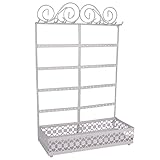 BELLE VOUS Schmuck Ständer Weiß Metall Schmuck Aufbewahrungssystem mit Fachboden 5 Reihen, 80 Löcher & 10 Haken - Wand&Tisch Halter für Ohrringe, Ketten Aufbewahrung, Armbänder, Ringe&Kosmetik