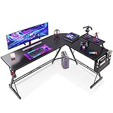 ODK L-förmiger Schreibtisch, Computertisch, Bürotisch mit runder Ecke, Gaming-Tisch mit Monitorablage, 167 x 120 cm, Schwarz