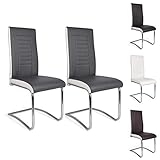 Mingone 2er Set Schwingstuhl Freischwinger Stühle Esszimmerstühle mit Hoher Rücklehne Küchenstühle Kunstleder mit Verchromt Beine Retro für Wohnzimmer Konferenzraum ，Grau