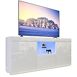 Dripex TV Lowboard Weiß Hochglanz mit LED-Beleuchtung TV Board mit großem Stauraum Fernsehtisch TV Schrank, 135x70x33.5 cm