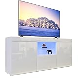 Dripex TV Lowboard Weiß Hochglanz mit LED-Beleuchtung TV Board mit großem Stauraum Fernsehtisch TV Schrank, 135x70x33.5 cm