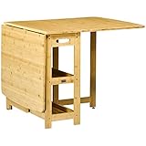 HOMCOM Esstisch Klapptisch Küchentisch mit Ablagefächer Esszimmertisch Kaffeetisch mit verstellbaren Füße für Küche Wohnzimmer Landhausstil Bambus Naturholz 149,5 x 80 x 73,5 cm