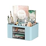 USHYPRI schreibtisch organizer Blau, 5 fächer büro desk organizer, multifunktionaler stiftehalter schreibtisch kinder, tisch organizer für Büro, Schule, Zuhause