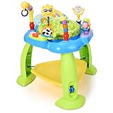 COSTWAY Baby Jumperoo mit 360°drehbarem Sitz und 3 verstellbaren Höhen, Spieltisch mit elektrischem Klavier, 4 Sprachen, Lichtern, interaktiver Aktivitätszentrum für Kleinkinder ab 6 Monaten (Blau)