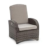 blumfeldt Comfort Siesta Sessel - stufenlos verstellbare Rückenlehne, Material Bezug: Polyester, Polsterung mit 8 cm Dicke, platzsparend zusammenlegbar, Gasdruckfeder, dunkelgrau