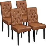 Yaheetech Esszimmerstühle 4er Set Küchenstuhl Lehnstuhl Polsterstuhl mit hoher Rückenlehne, Beine aus Massivholz, gepolsterte Sitzfläche aus Kunstleder, Retro Braun