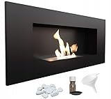 KRATKI Delta 2 Bio-Ethanol-Kamin + Kieselsteine + Trichter + Aromatherapie-Set | Wand- oder Nischeneinbau l Verglasung, Biocontainer 0,5 l, TÜV | Stahl, 40 x 90 cm, Schwarz