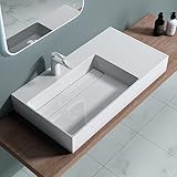 doporro® Design Waschbecken BTH: 90x48x13 cm Design Mineralguss Waschbecken Colossum12 in Reinweiss aus Mineralguss als Aufsatzwaschbecken und Hängewaschbecken geeignet